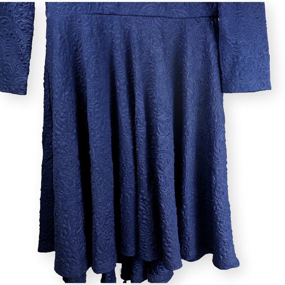 Rare Editions Blue Knit Texture Floral A-Line Dress 14 - Picture 6 of 7